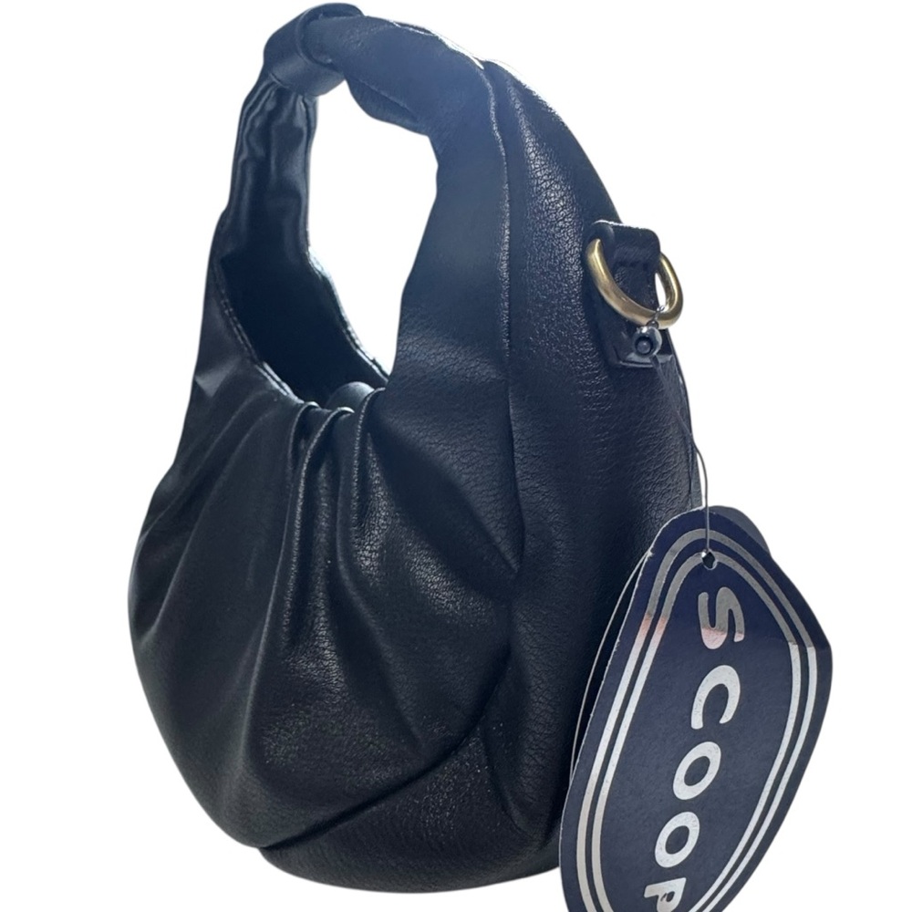 Scoop NWT Black Faux Leather Crescent Crossbody Bag Ruched Shoulder‎ Purse Moon - Picture 11 of 16